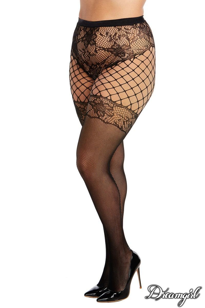 Fishnet Pantyhose with Lace Pattern Dreamgirl International - Boutique Séduction