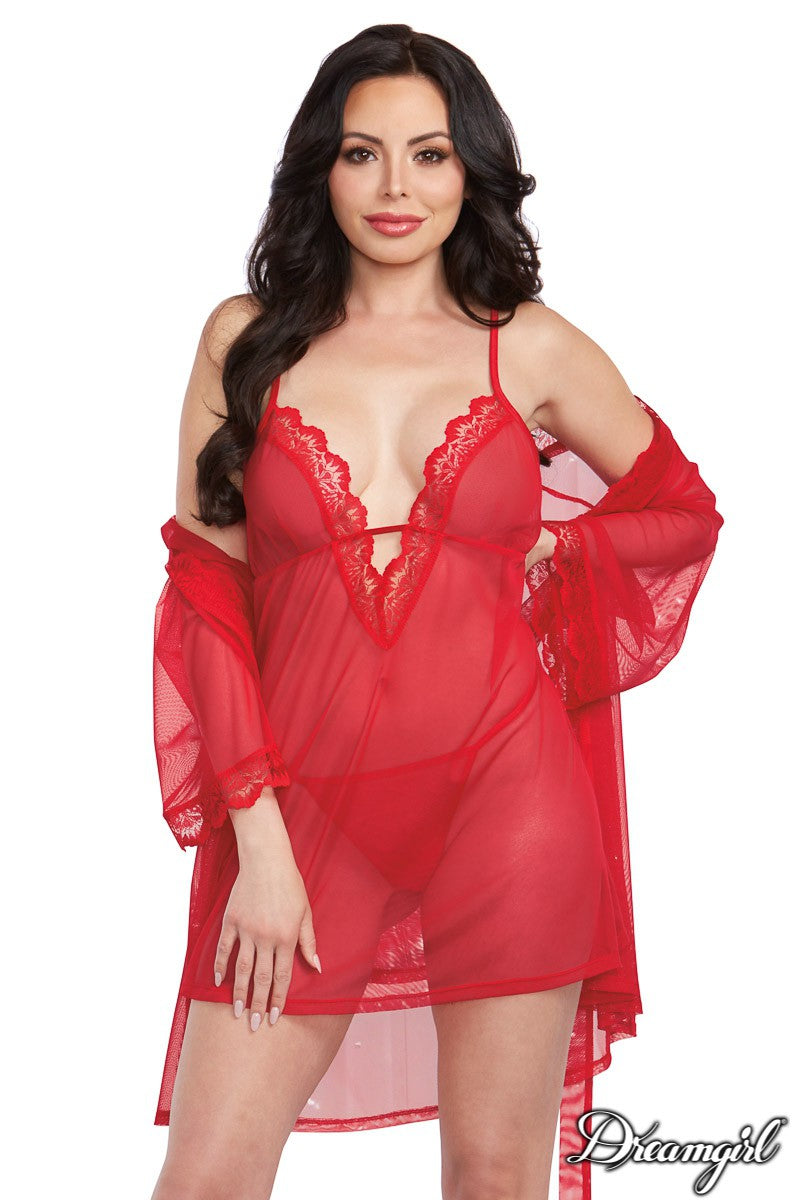 Babydoll with Mesh Robe Dreamgirl International - Boutique Séduction