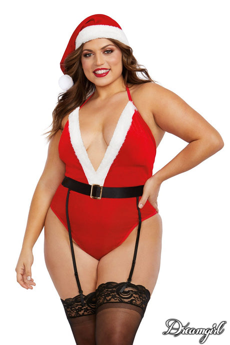 Stretch Velvet Santa Teddy with Hat Dreamgirl International - Boutique Séduction