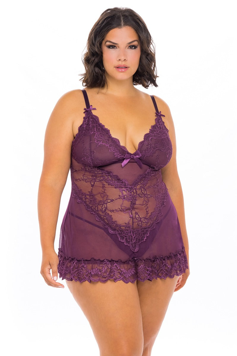 Valentine Lace and Mesh Babydoll Oh La La Cheri - Boutique Séduction