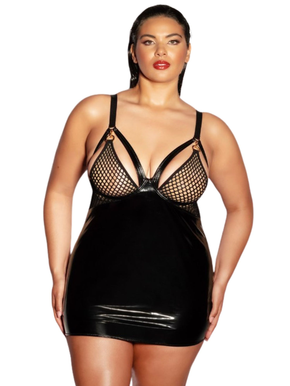 Babydoll Excitement en Filet & Vinyle