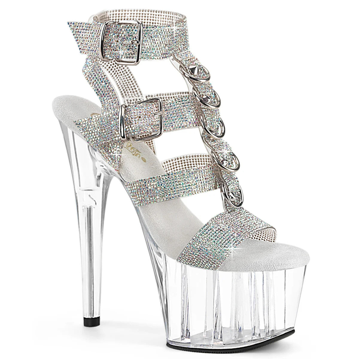 Pleaser Shoes - Rhinestone Strappy T-Strap Sandal 7" Heel - Boutique Séduction