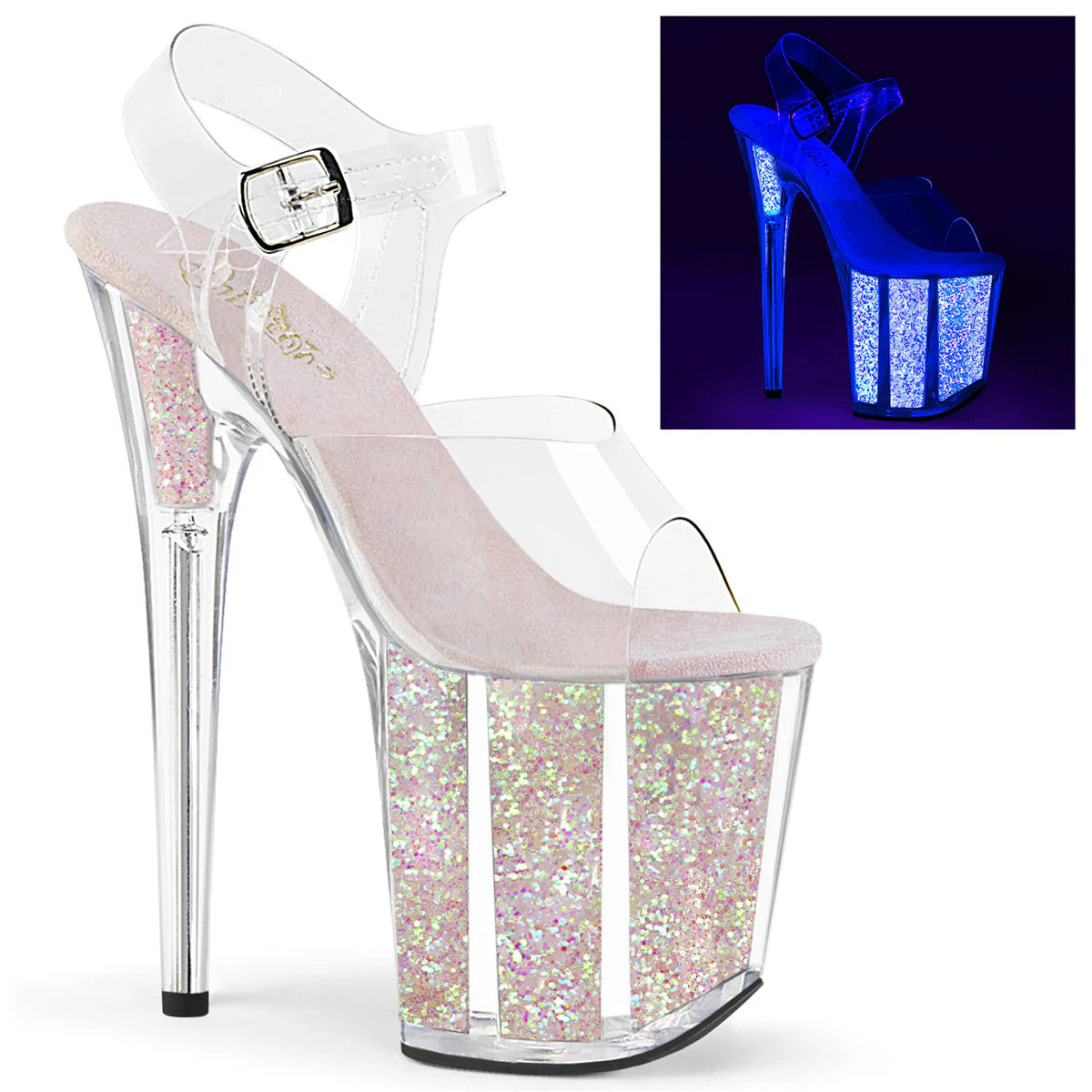UV reactive Sandal 8" Heel Pleaser Shoes - Boutique Séduction