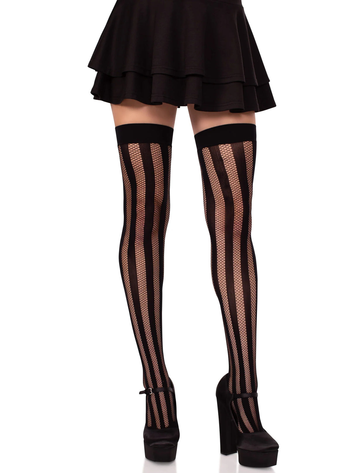 Krya Striped Net Thigh Highs Leg Avenue - Boutique Séduction