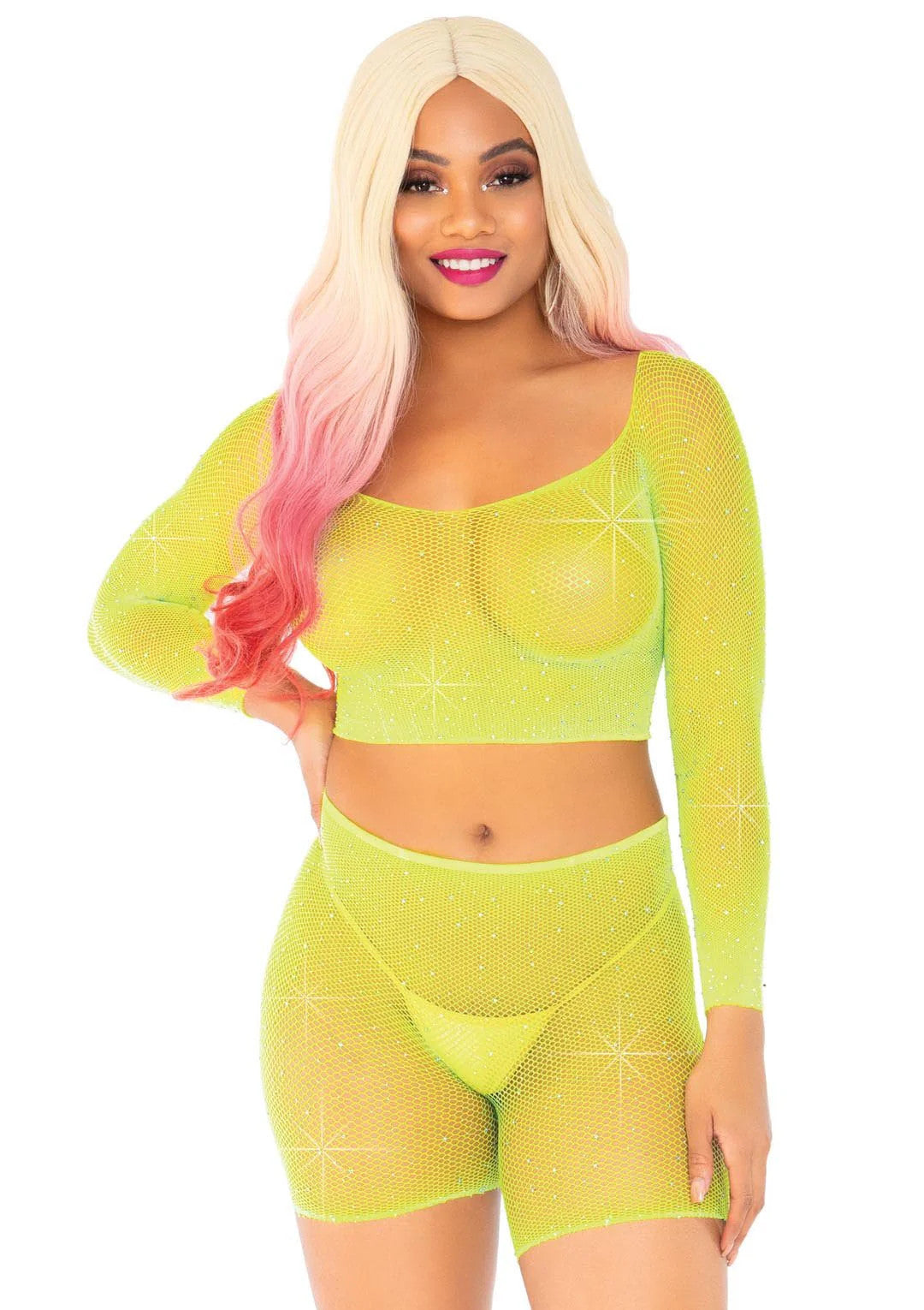 Leg Avenue - Good Vibes Fishnet 2Pc Set - Boutique Séduction