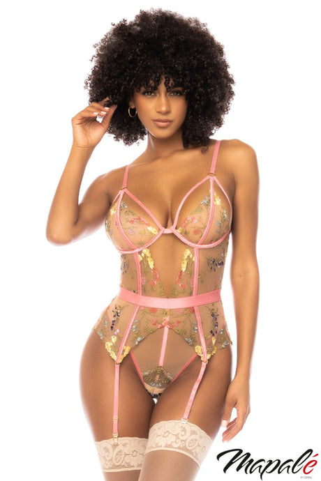 Sheer Floral Garter Teddy Mapalé - Boutique Séduction