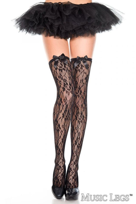 Music Legs - Lace Thigh Hi with Satin Bow - Boutique Séduction