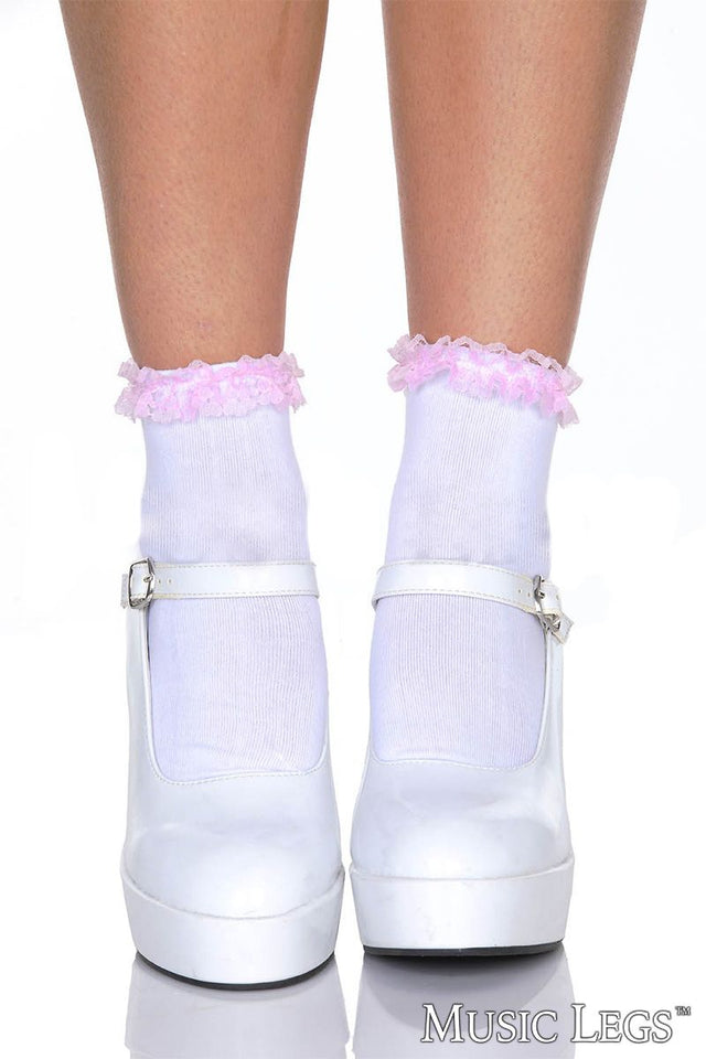 Music Legs - Ruffle Trim Cotton Ankle Hi - Boutique Séduction