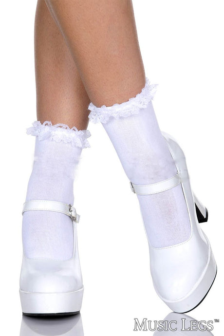 Music Legs - Ruffle Trim Cotton Ankle Hi - Boutique Séduction