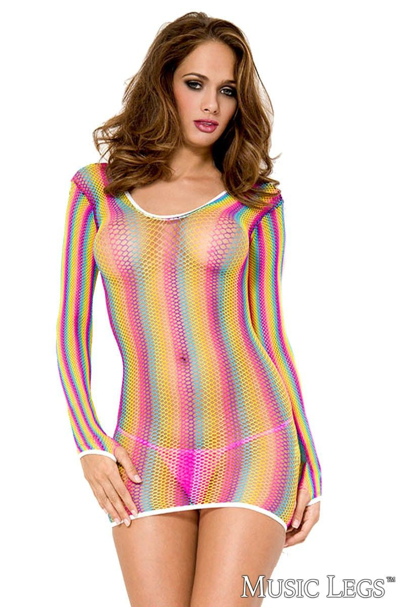 Long Sleeve Rainbow Mini Dress Music Legs - Boutique Séduction