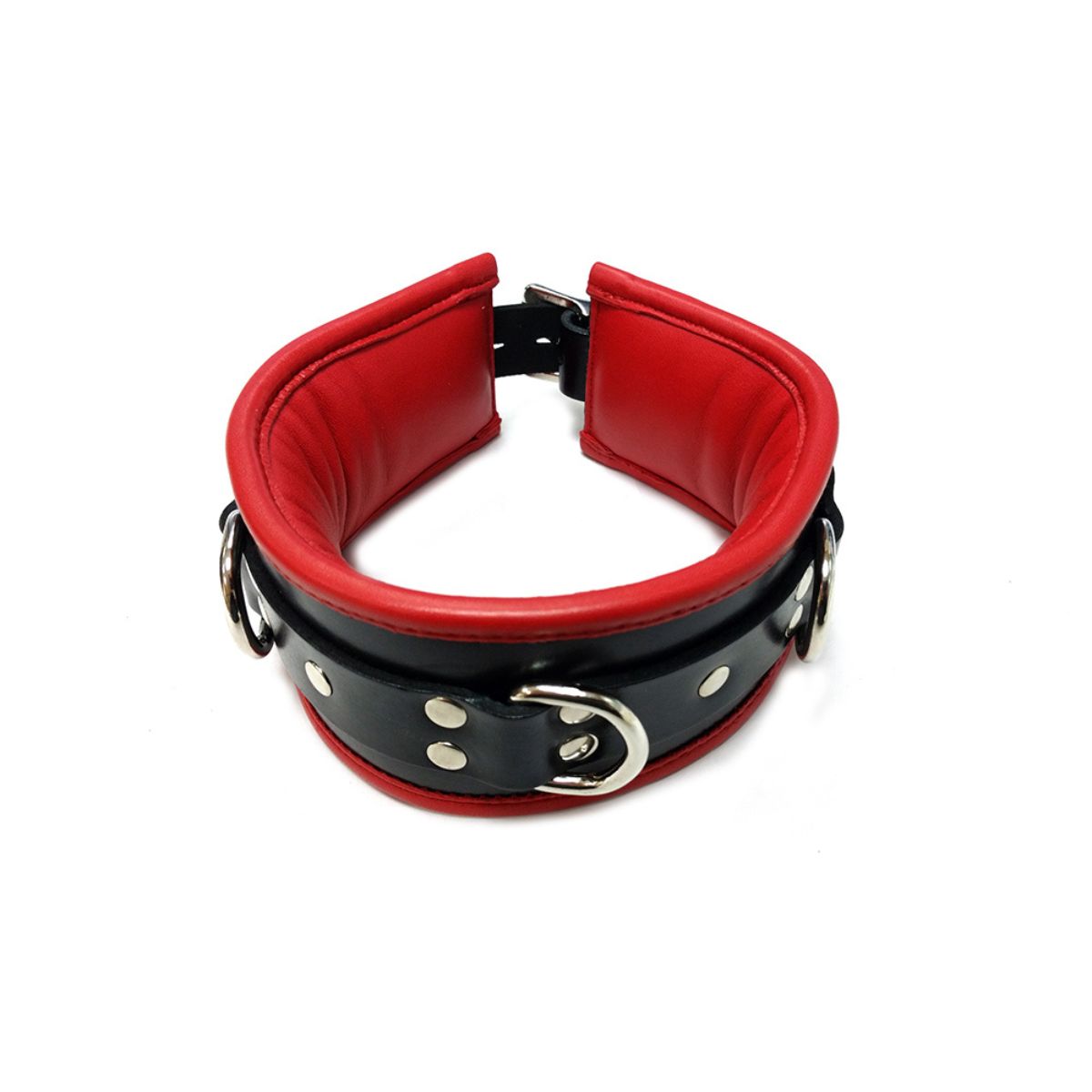 Rouge - Leather 3 D-Ring Padded Collar - Boutique Séduction