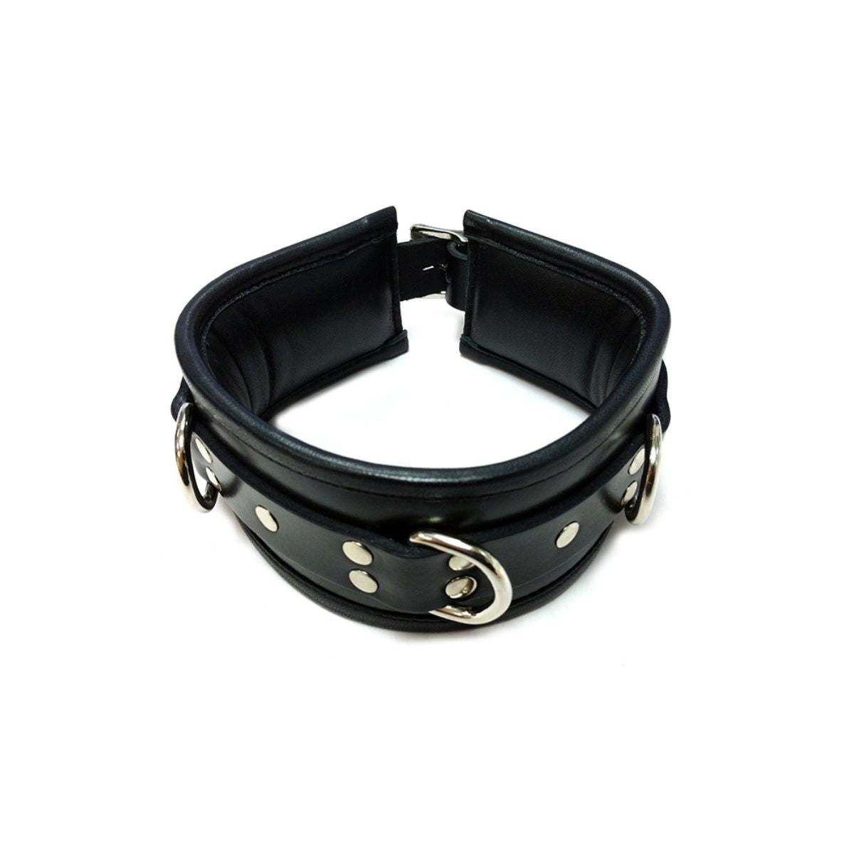 Rouge - Leather 3 D-Ring Padded Collar - Boutique Séduction