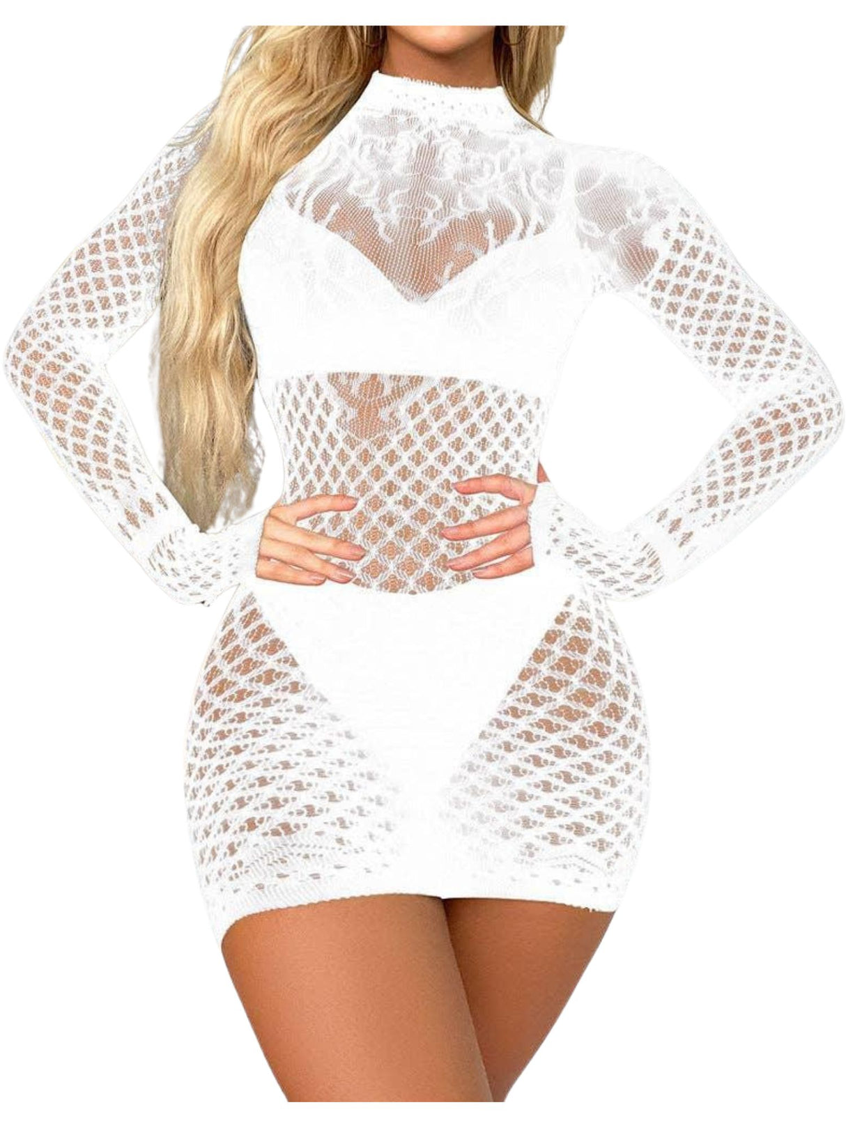Sweetkama - Long Sleeves Fishnet Bodystocking Dress - Boutique Séduction