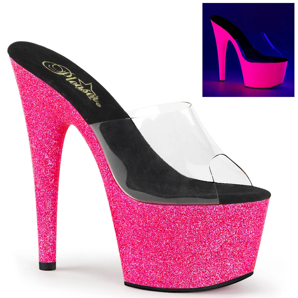 Glitter Sandal with UV Light Effect & 7" Heel Pleaser Shoes - Boutique Séduction