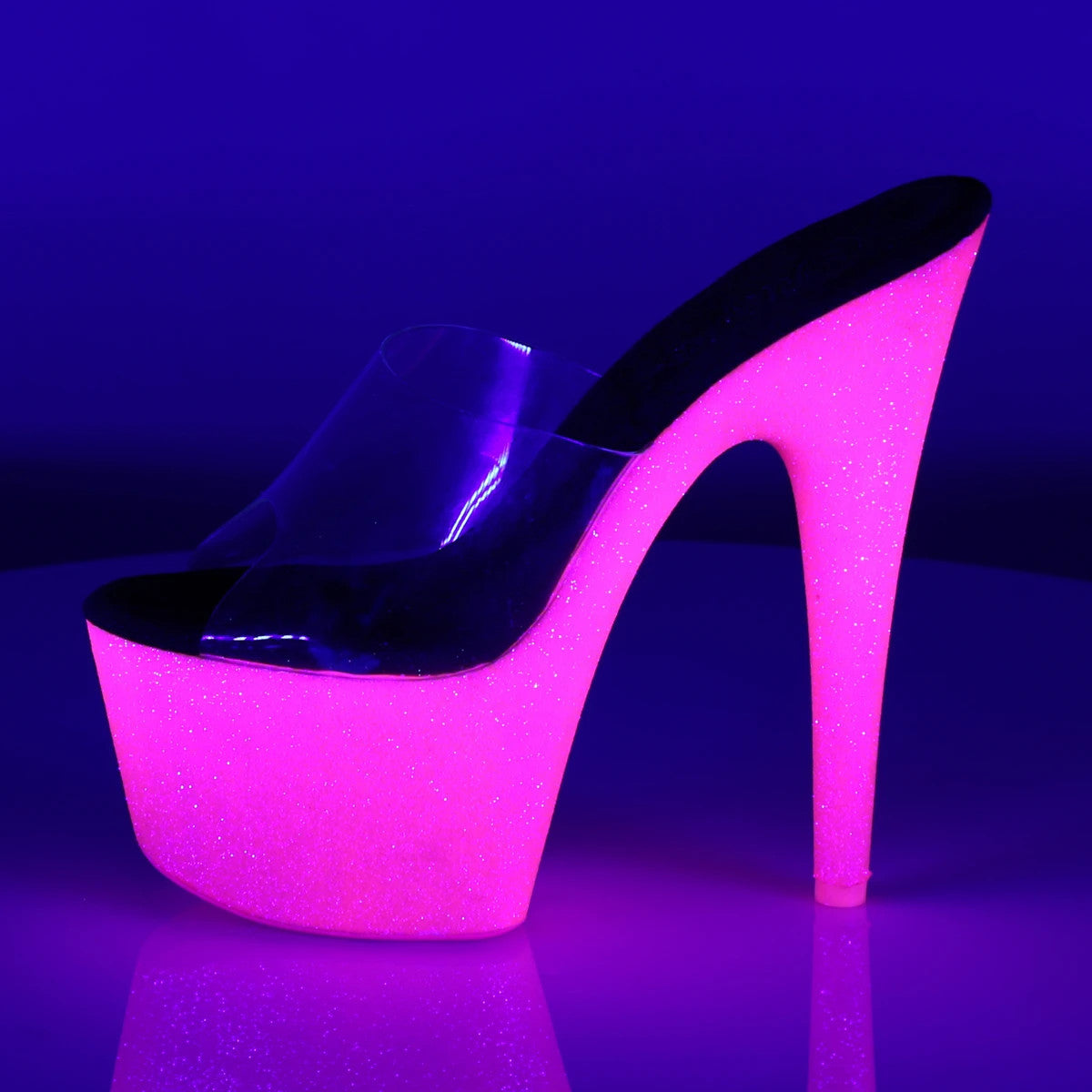 Glitter Sandal with UV Light Effect & 7" Heel Pleaser Shoes - Boutique Séduction