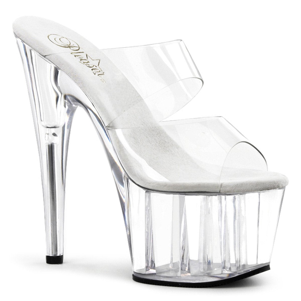 7" (17.8cm) Heel, 2 3/4" (7cm) Platform slide with clear straps Pleaser Shoes - Boutique Séduction