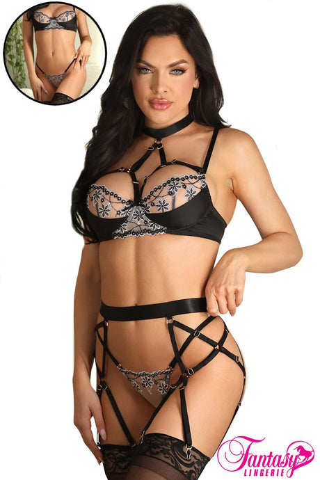 Avori Strappy Floral 4Pc Fantasy Lingerie - Boutique Séduction
