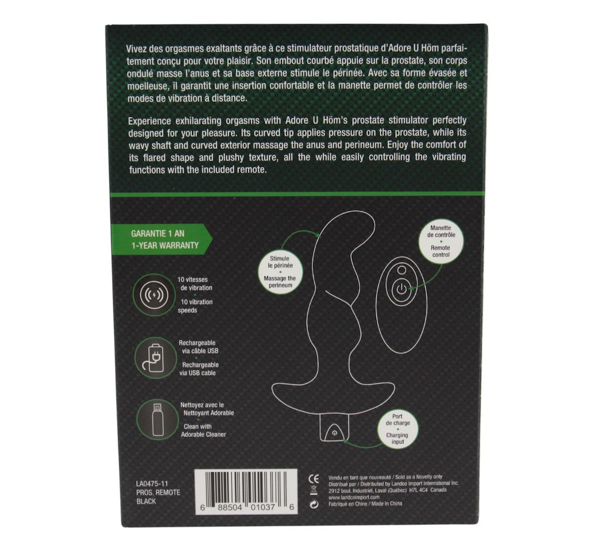 Vibrating Prostate Stimulator with Remote Adore U - Höm - Boutique Séduction