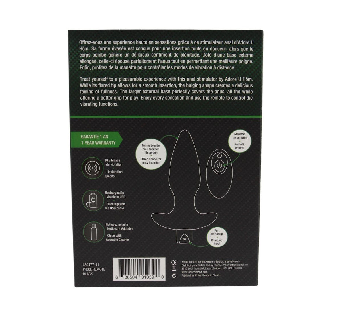 Vibrating Anal Stimulator with Remote Adore U - Höm - Boutique Séduction