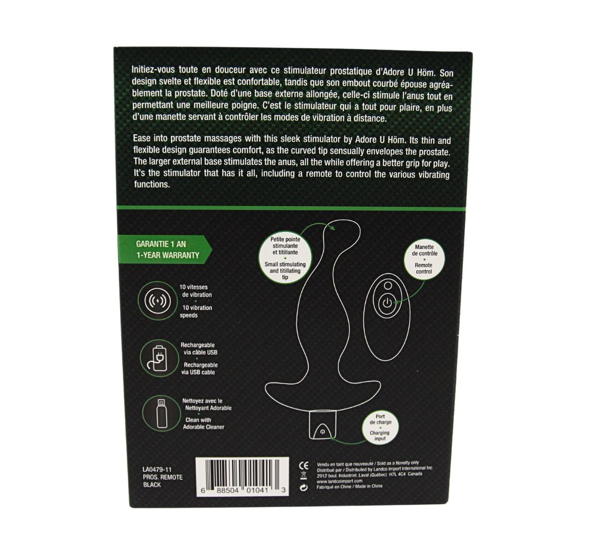 Vibrating Thin Prostate Stimulator with Remote Adore U - Höm - Boutique Séduction