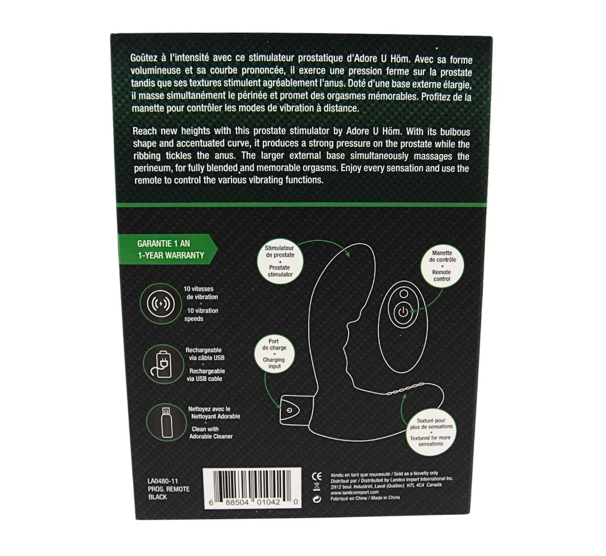 Vibrating Textured Prostate Stimulator with Remote Adore U - Höm - Boutique Séduction
