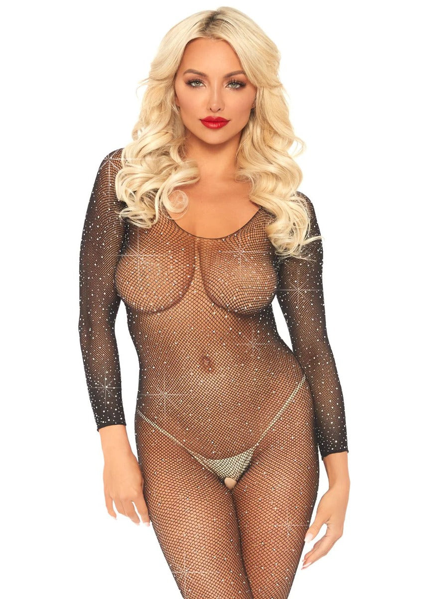 Long Sleeve Bodystocking with Rhinestones Leg Avenue - Boutique Séduction