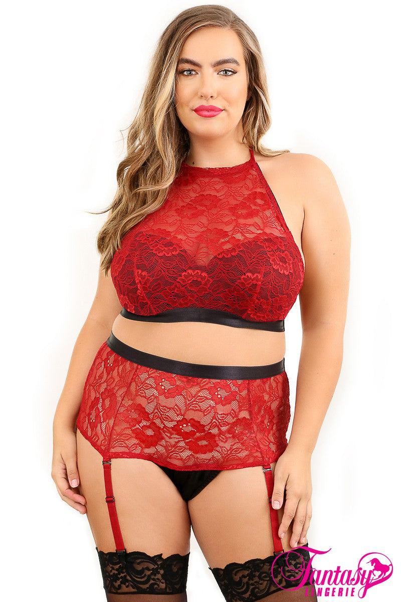 2Pcs High Neck Lace Set Fantasy Lingerie - Boutique Séduction