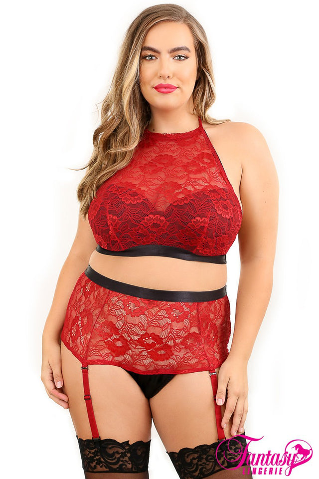 2Pcs High Neck Lace Set Fantasy Lingerie - Boutique Séduction