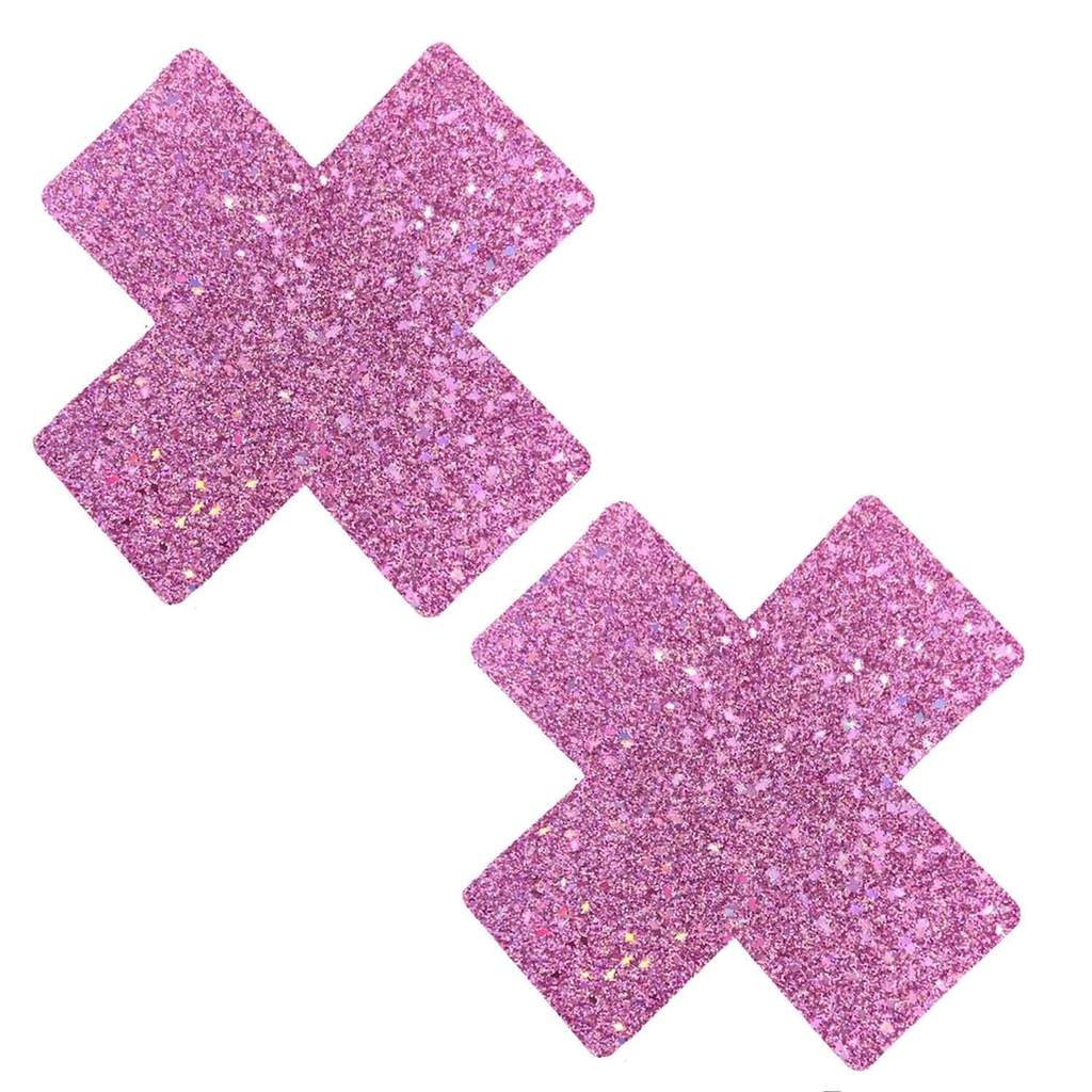 Pasties (2) - Neva Nude - Purple & Pink Iridescent Glitter Cross Neva Nude - Boutique Séduction