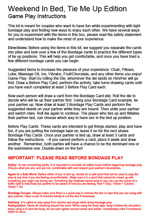 Weekend in Bed II Card game and bondage set - English Little Genie - Boutique Séduction