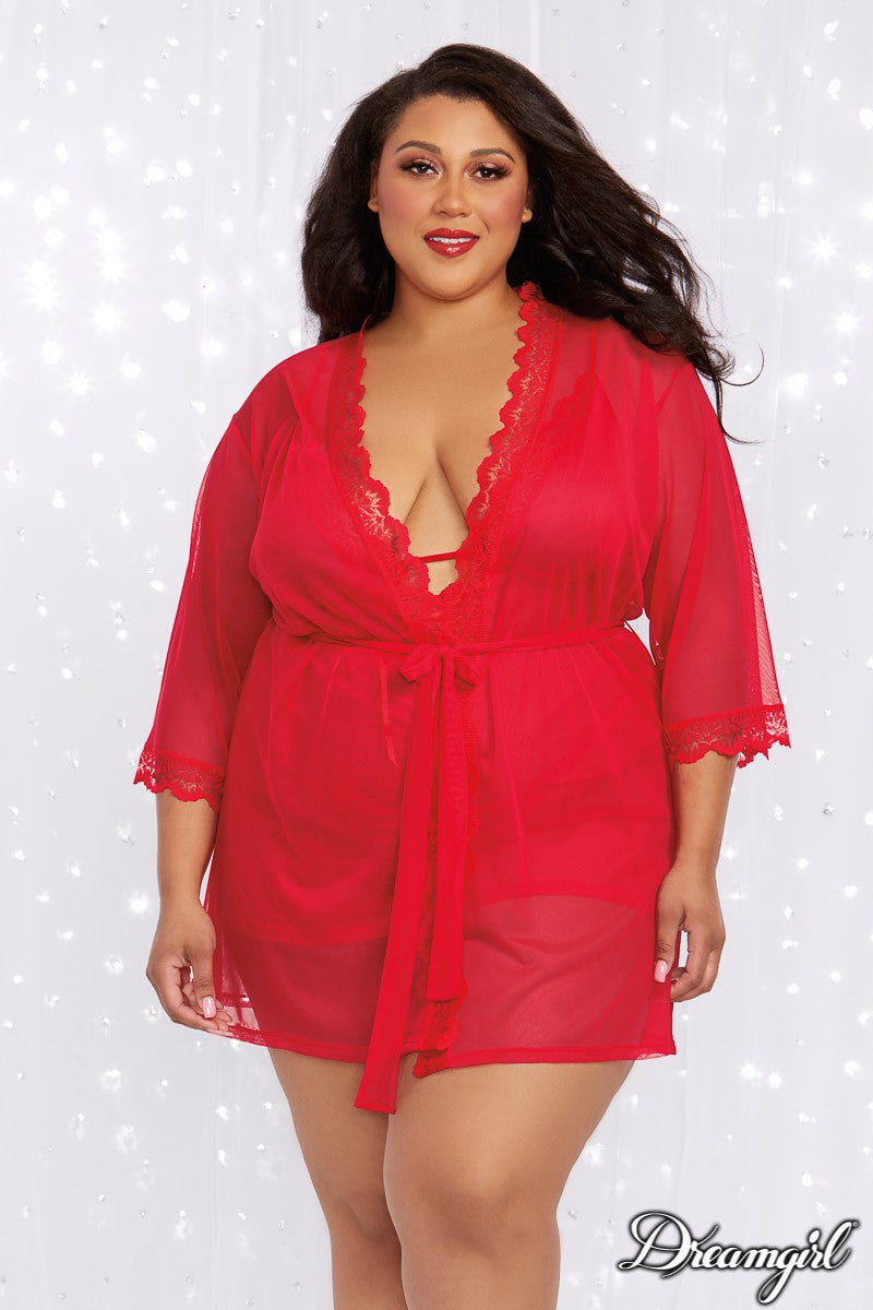 Babydoll with Mesh Robe  - DREAMGIRL - Plus Size Dreamgirl International - Boutique Séduction