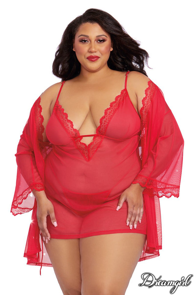 Babydoll with Mesh Robe  - DREAMGIRL - Plus Size Dreamgirl International - Boutique Séduction