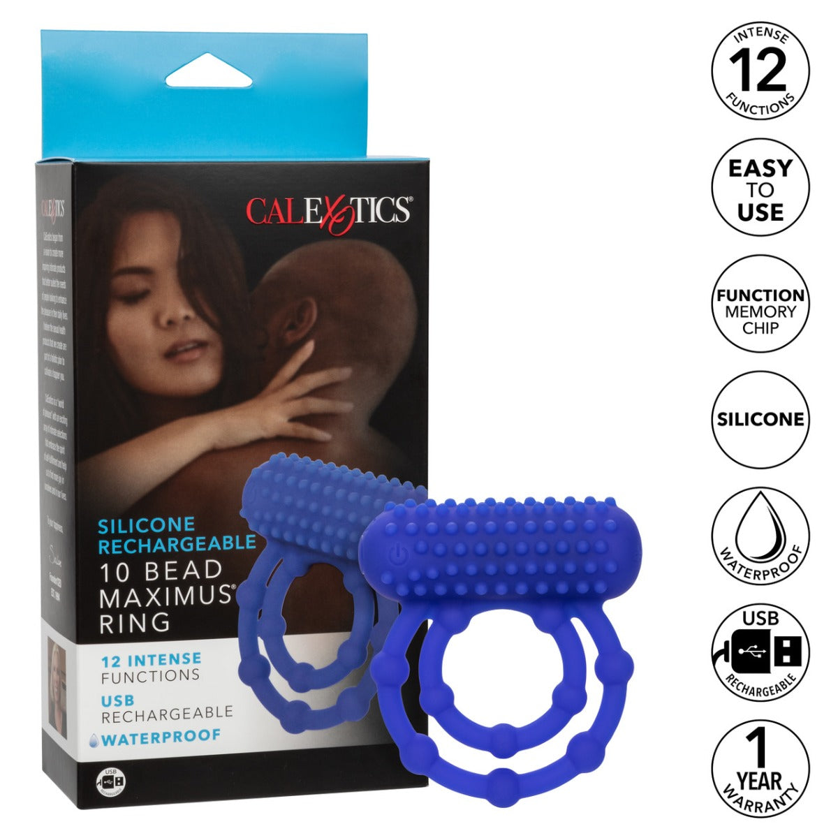 Vibrating Cock Ring - Silicone 10 Bead Maximus Ring - Calexotics Couple's Enhancers - Boutique Séduction