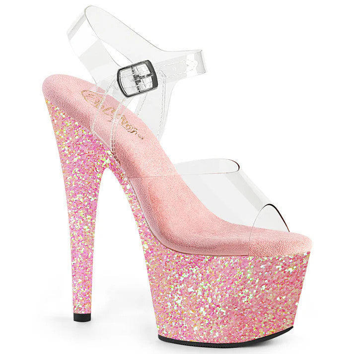Iridescent Glitter Sandal 7" Heel Pleaser Shoes - Boutique Séduction