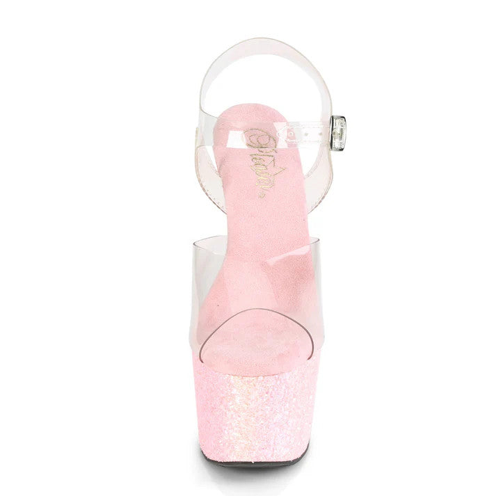 Iridescent Glitter Sandal 7" Heel Pleaser Shoes - Boutique Séduction