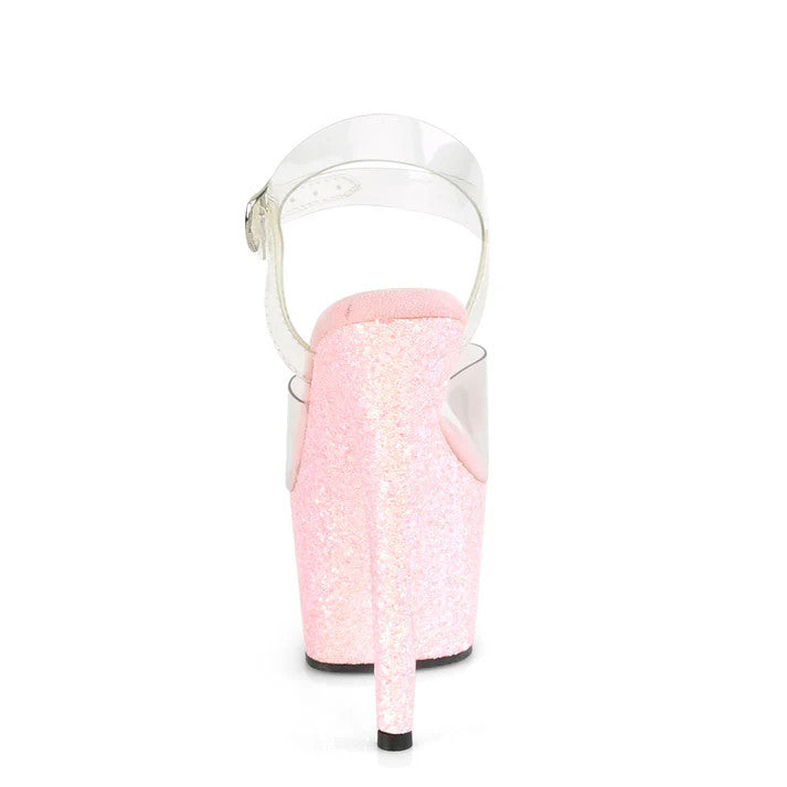 Iridescent Glitter Sandal 7" Heel Pleaser Shoes - Boutique Séduction