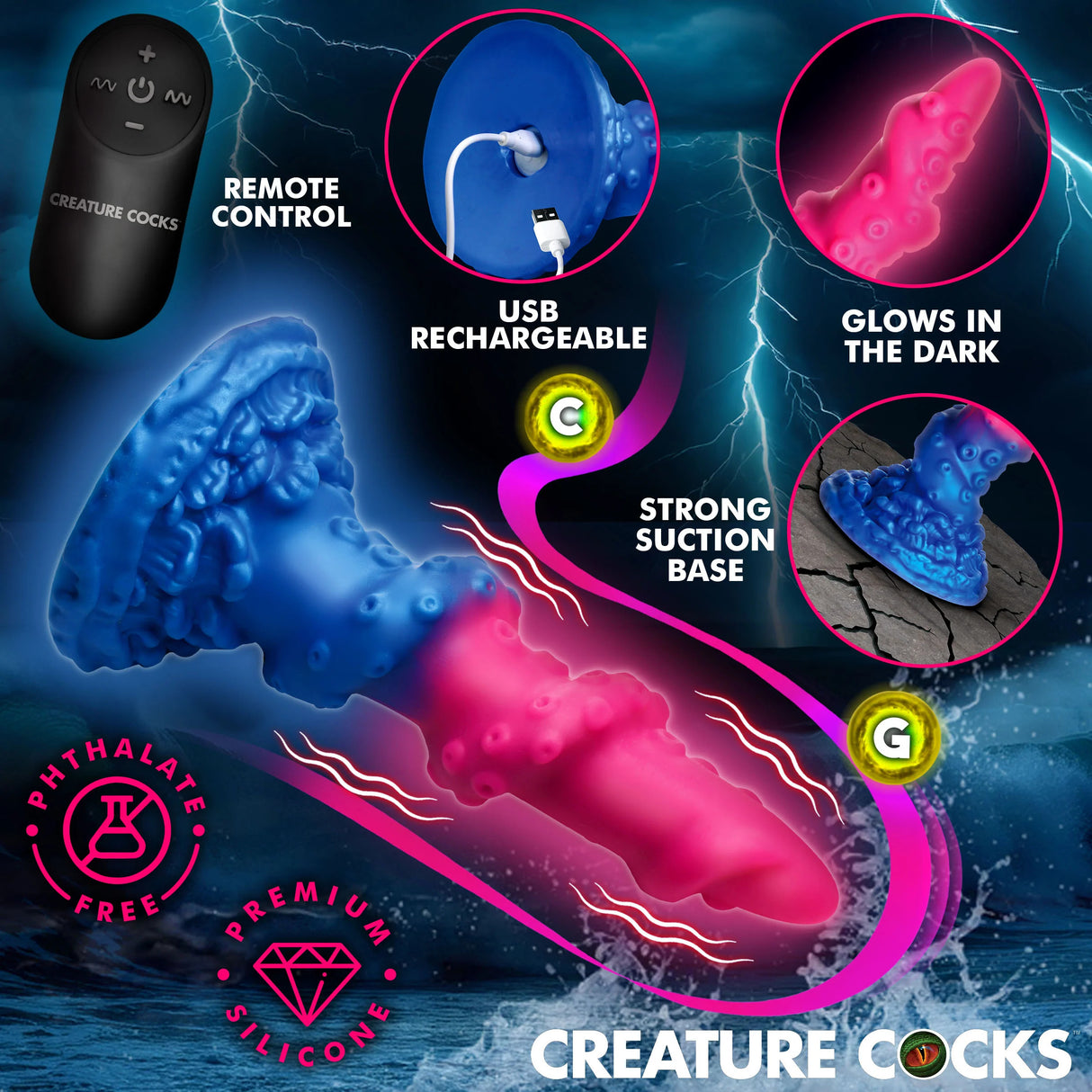 Deluxe Lord Kraken Vibrating Glow-in-the-Dark Dildo