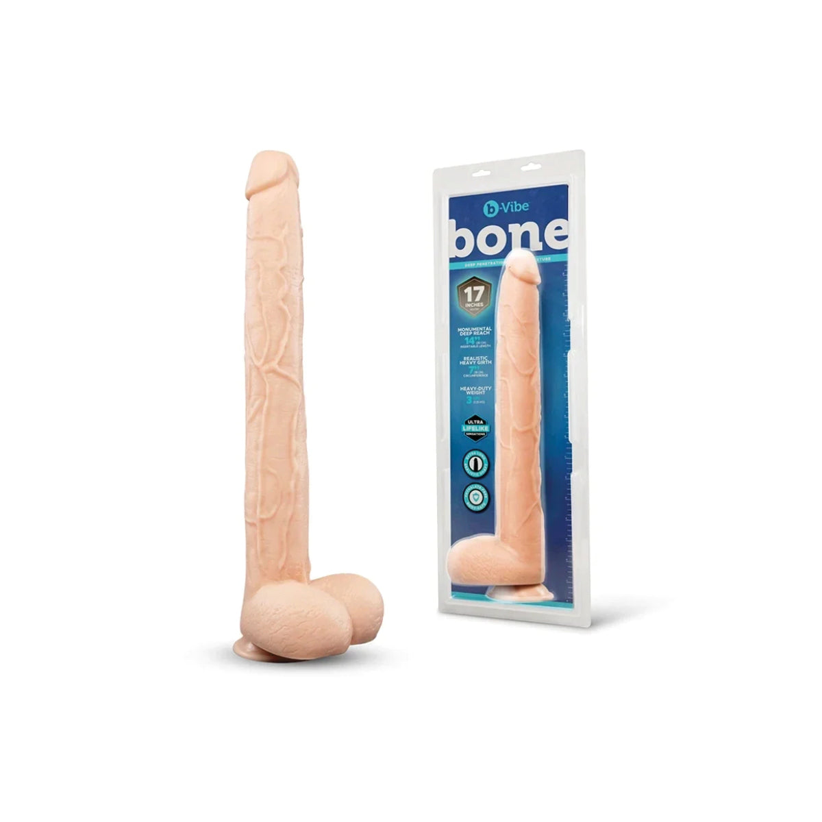 Bone 17-Inch Deep-Insert XXL Dildo with Realistic Balls and Suction Cup
