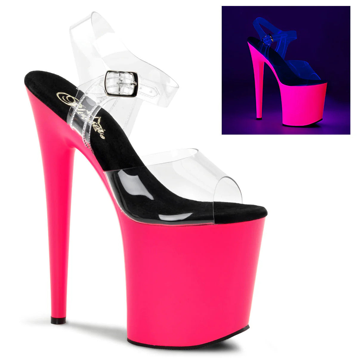 Sandal with Neon UV Reactive Platform 8" Heel Pleaser Shoes - Boutique Séduction