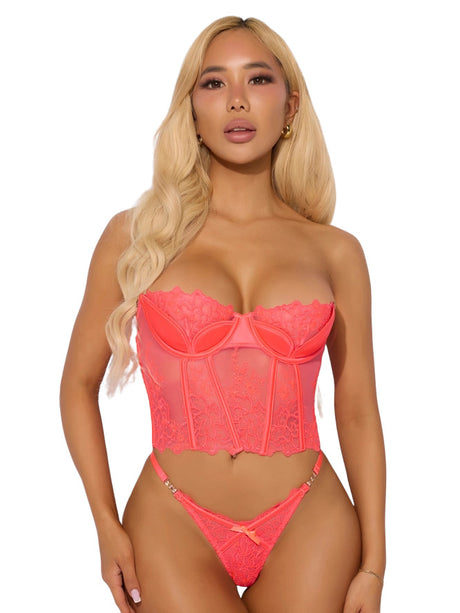 House Of Desire - Eden Embroidered Bustier & Tanga Set - Boutique Séduction