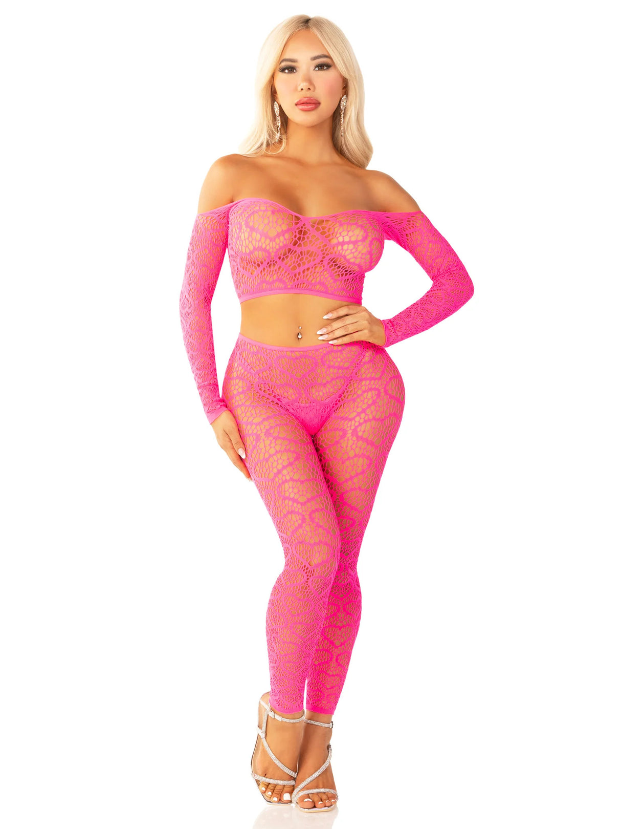 Leg Avenue - Wild Hearts Crop Top and Footless Tights - Boutique Séduction