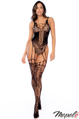 Floral Cincher Fishnet Bodystocking