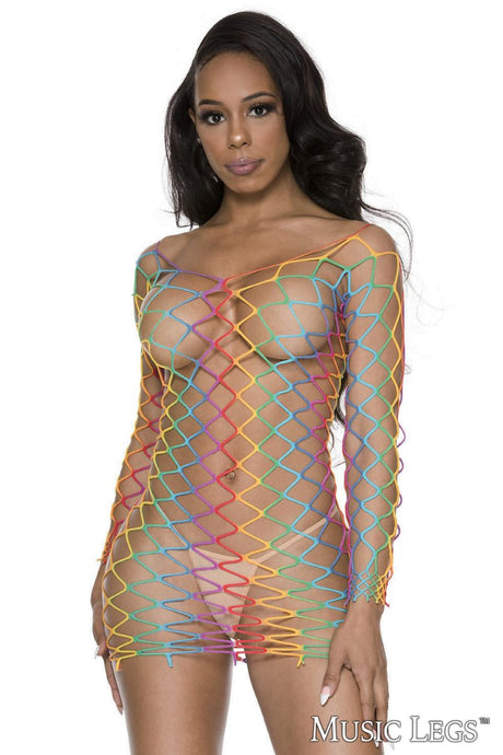 Music Legs - Big Net Long Sleeve Dress - Boutique Séduction