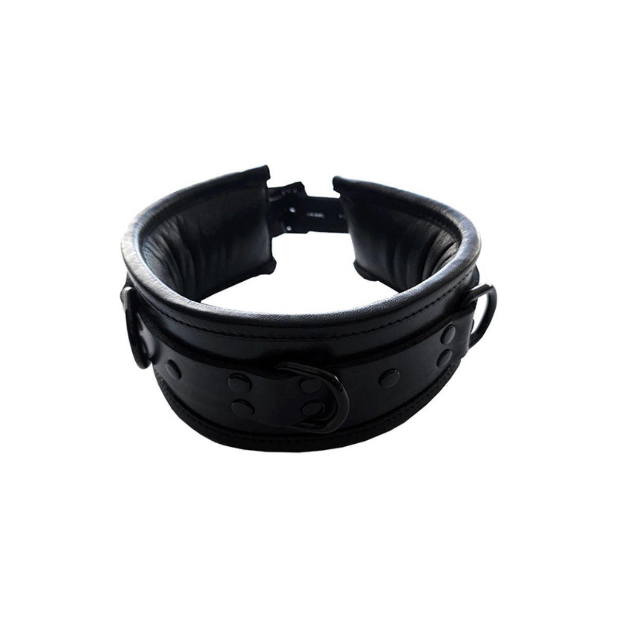 Rouge - Leather Black 3 D-Ring Padded Collar - Boutique Séduction