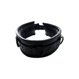 Rouge - Leather Black 3 D-Ring Padded Collar - Boutique Séduction