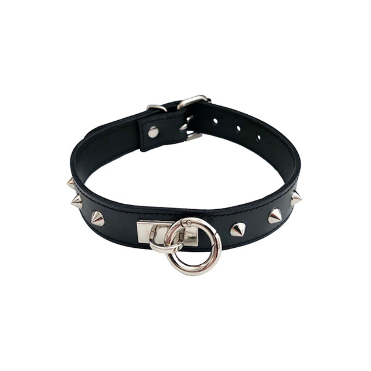 Rouge - Leather O-Ring Studded Collar - Boutique Séduction
