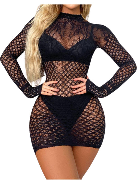 Sweetkama - Long Sleeves Fishnet Bodystocking Dress - Boutique Séduction