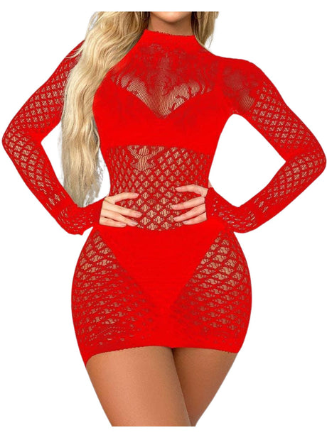 Sweetkama - Long Sleeves Fishnet Bodystocking Dress - Boutique Séduction