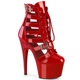 Cage Boots With Straps - 7" Heel - PLEASER - Red Pleaser Shoes - Boutique Séduction