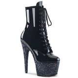 Ankle Boot - 7" Heel - PLEASER - Glitter Platform Black Pleaser Shoes - Boutique Séduction